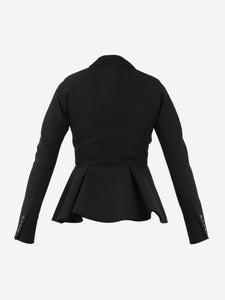 Givenchy Black double-breasted frayed peplum jacket - size UK 8