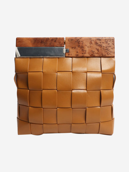 Tan woven leather clutch bag product image