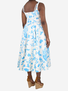 Emilia Wickstead White and blue floral printed midi dress - size UK 16