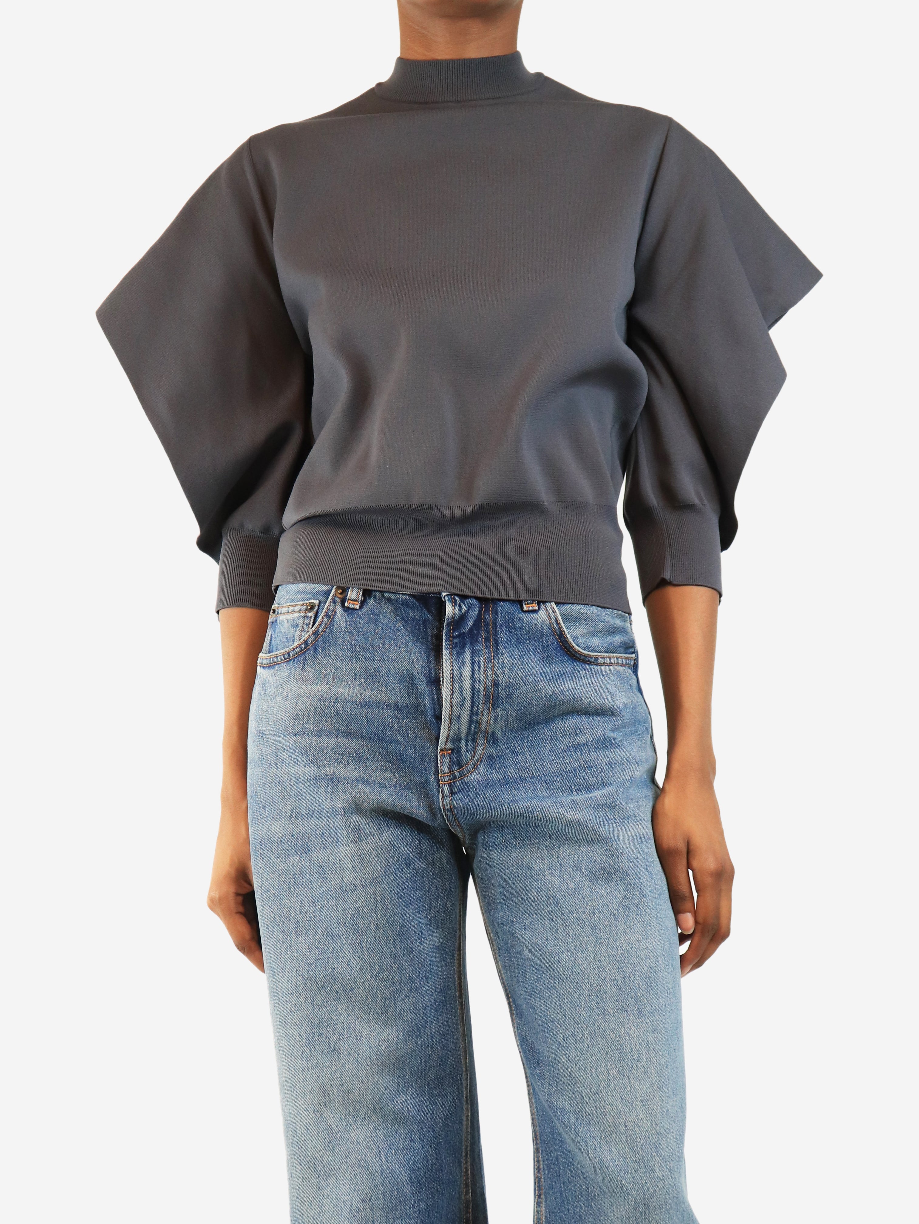 Grey open bat-sleeve top - size UK 10