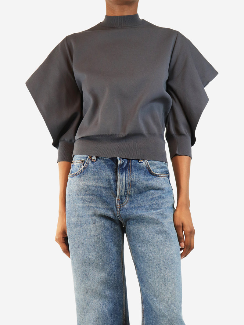 Grey open bat-sleeve top - size UK 10