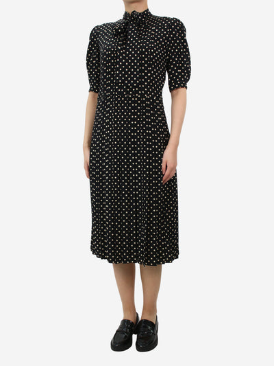 Black polka-dot silk midi dress - size UK 10 Dresses Celine 