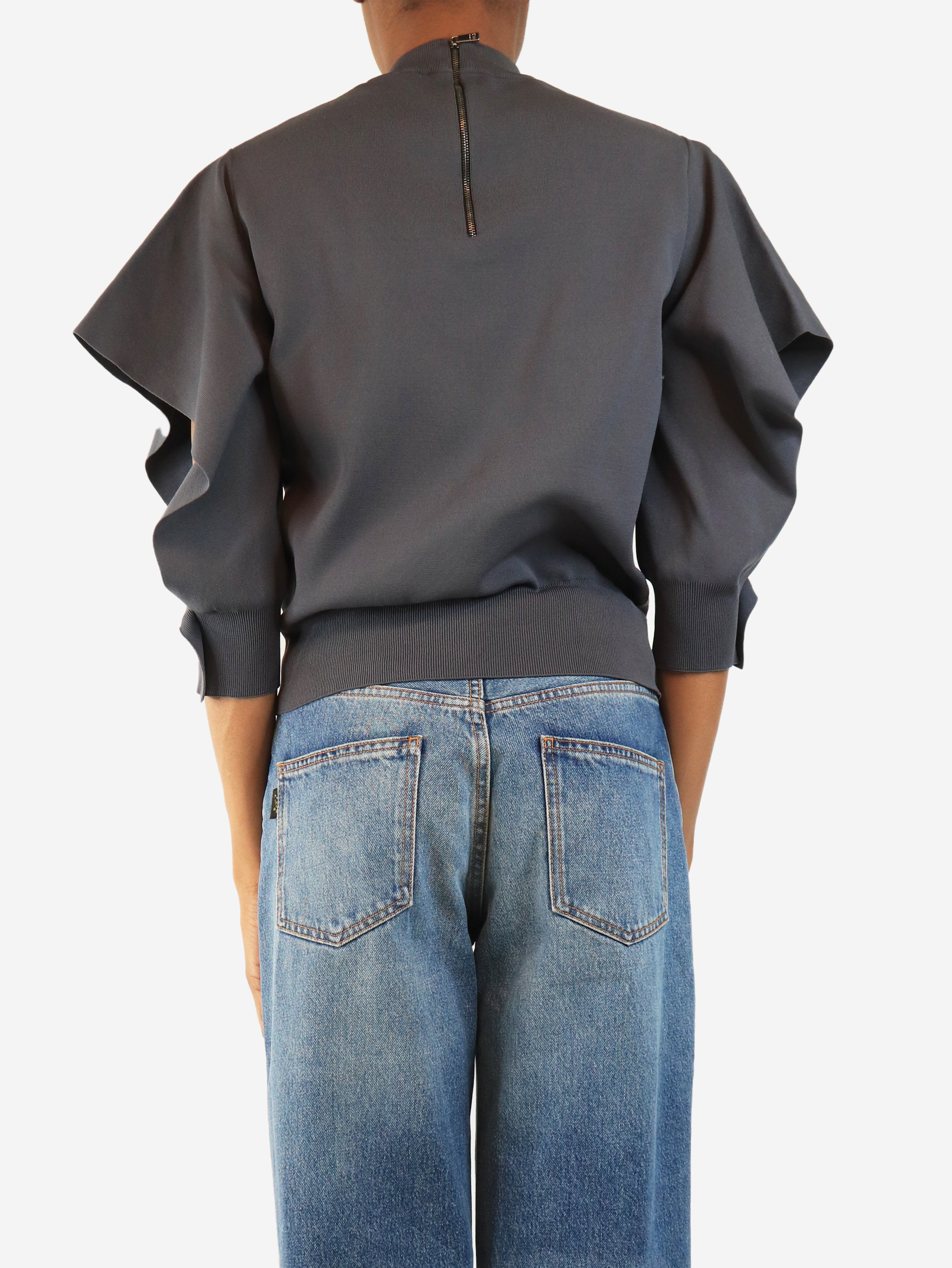 Grey open bat-sleeve top - size UK 10