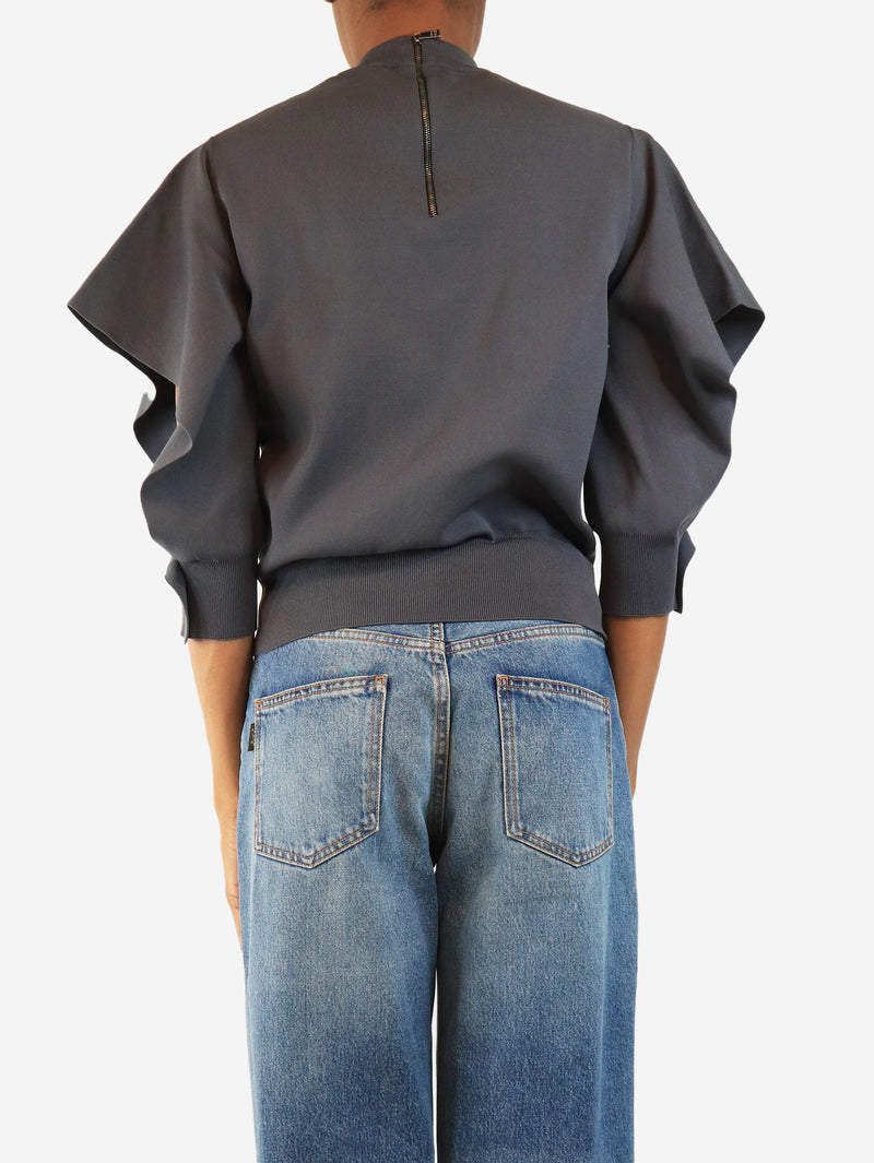Grey open bat-sleeve top - size UK 10