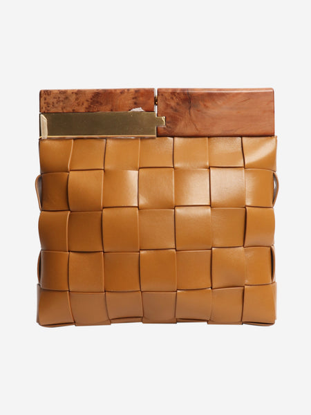 Tan woven leather clutch bag alternate image