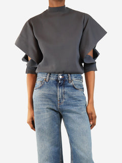 Grey open bat-sleeve top - size UK 10