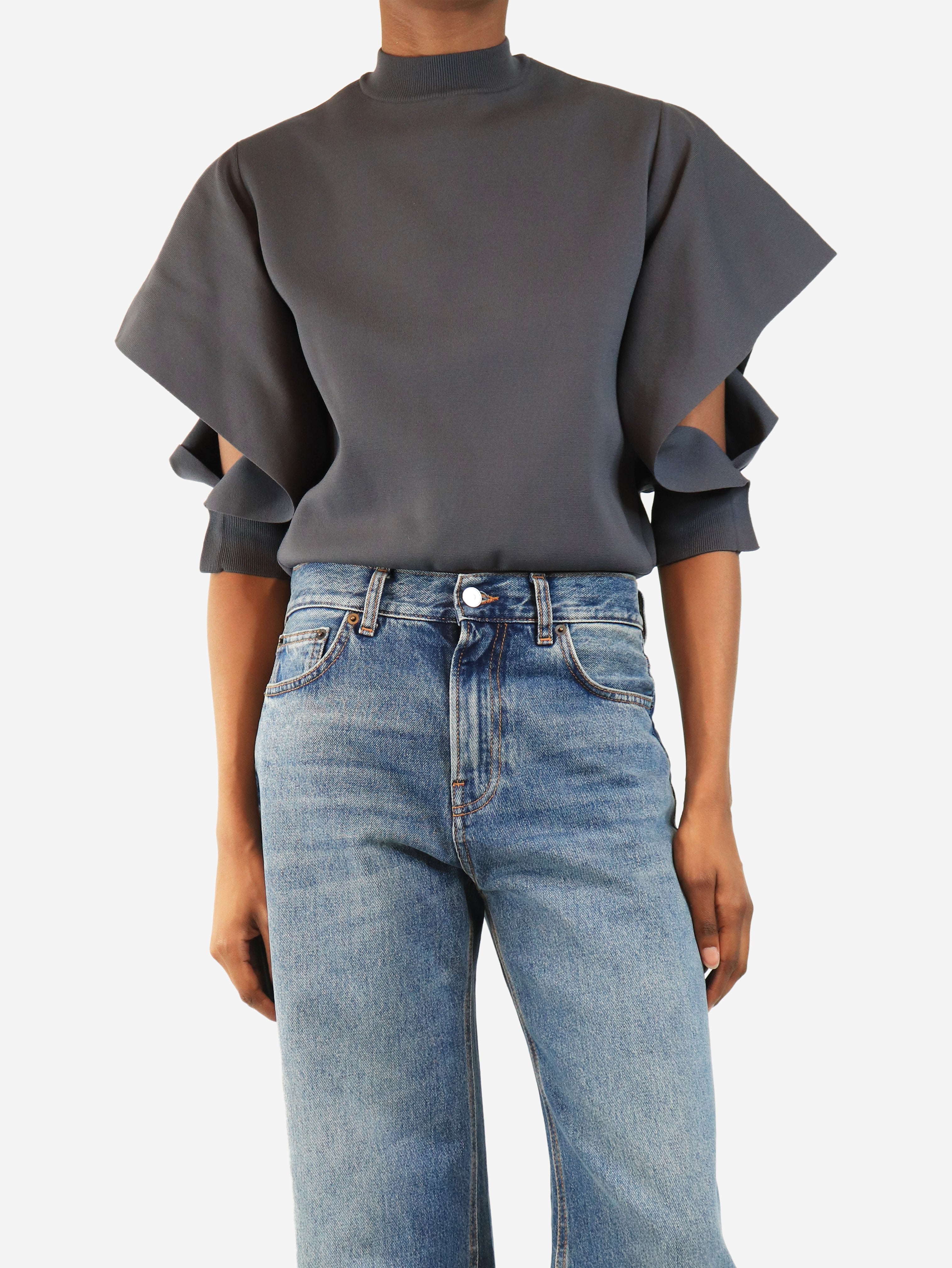 Grey open bat-sleeve top - size UK 10