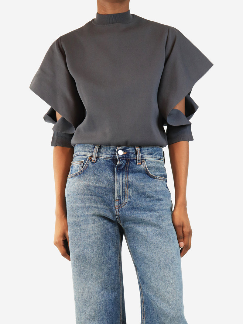 Grey open bat-sleeve top - size UK 10