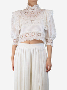 Isabel Marant White embroidered lace top - size UK 8