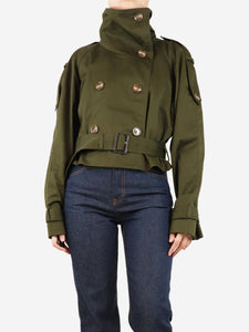 Acne Studios Khaki green cropped trench jacket - size UK 12