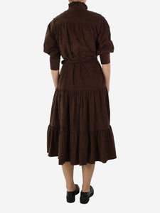 Evi Grintela Brown high-neck corduroy tiered midi dress - size S