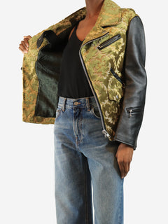 Black and green jacquard faux-leather jacket - size XS