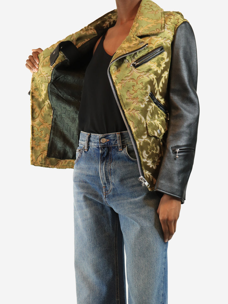 Black and green jacquard faux-leather jacket - size XS
