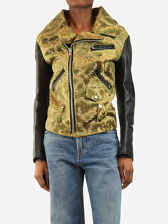 Black and green jacquard faux-leather jacket - size XS