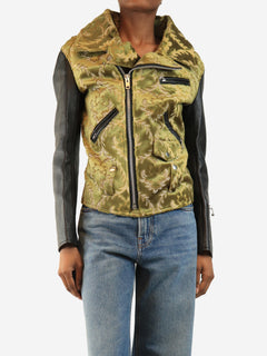 Black and green jacquard faux-leather jacket - size XS