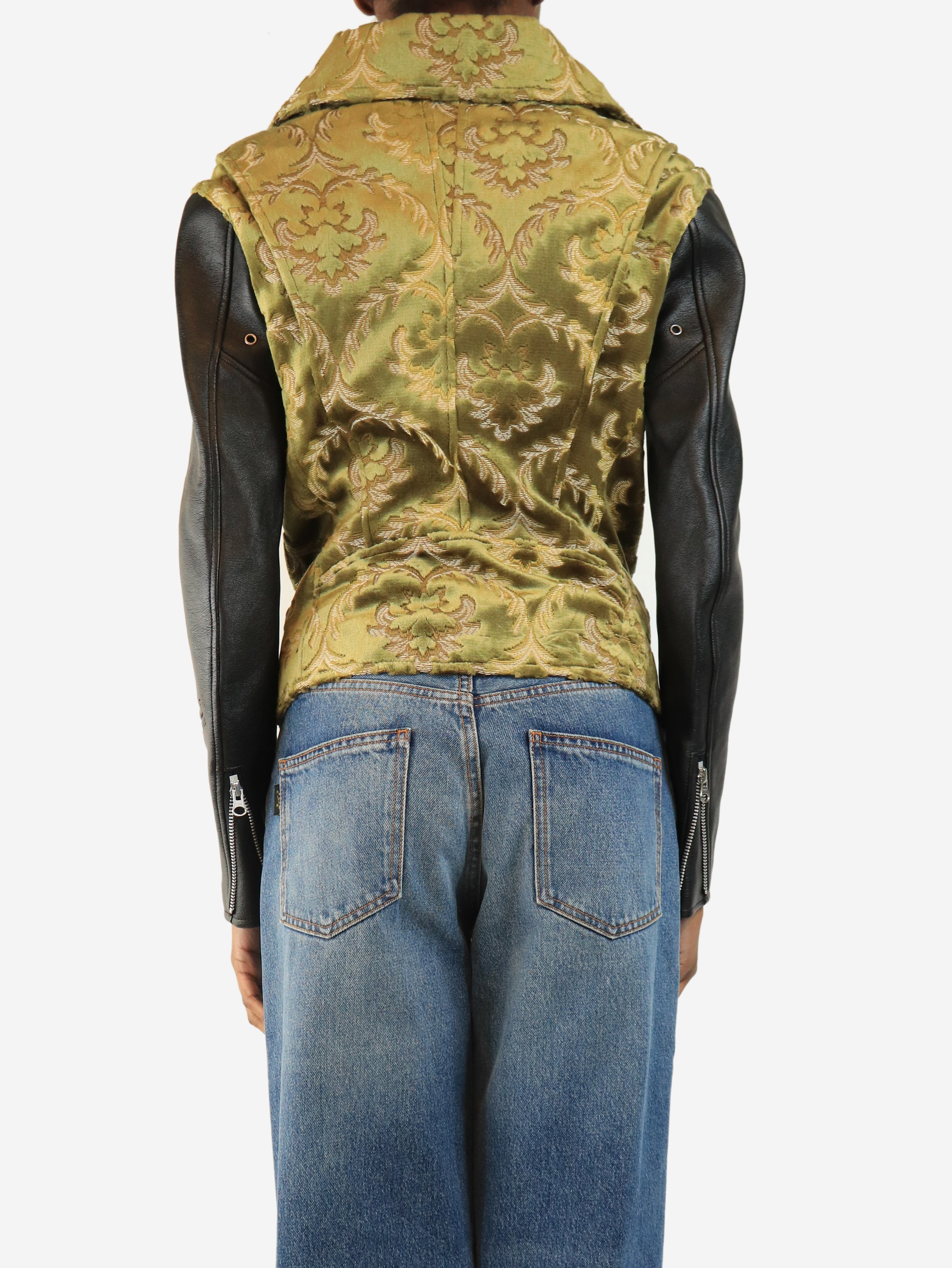 Black and green jacquard faux-leather jacket - size XS