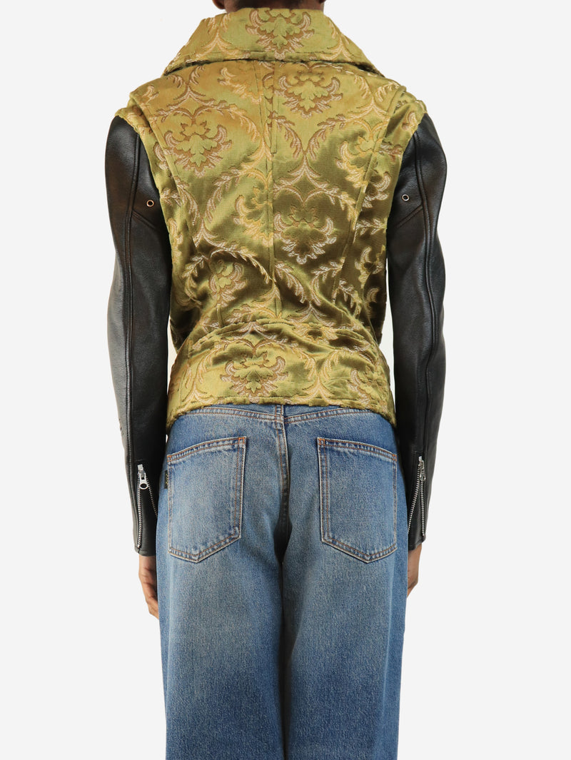 Black and green jacquard faux-leather jacket - size XS
