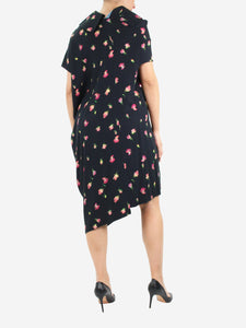 Junya Watanabe Black floral asymmetric midi shirt dress - size UK 10