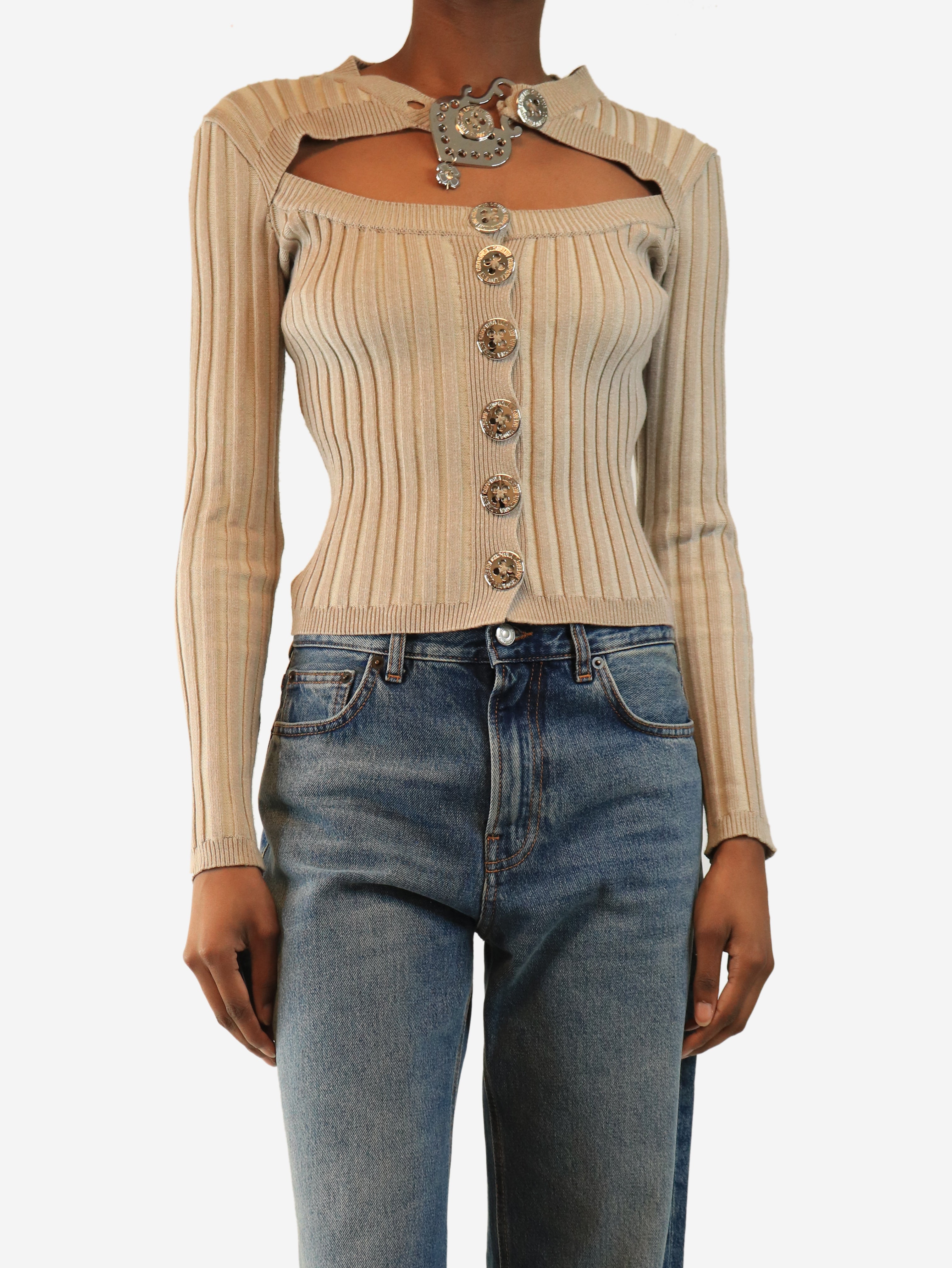 Beige ribbed knit cardigan - size S
