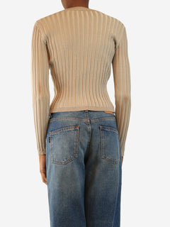 Beige ribbed knit cardigan - size S