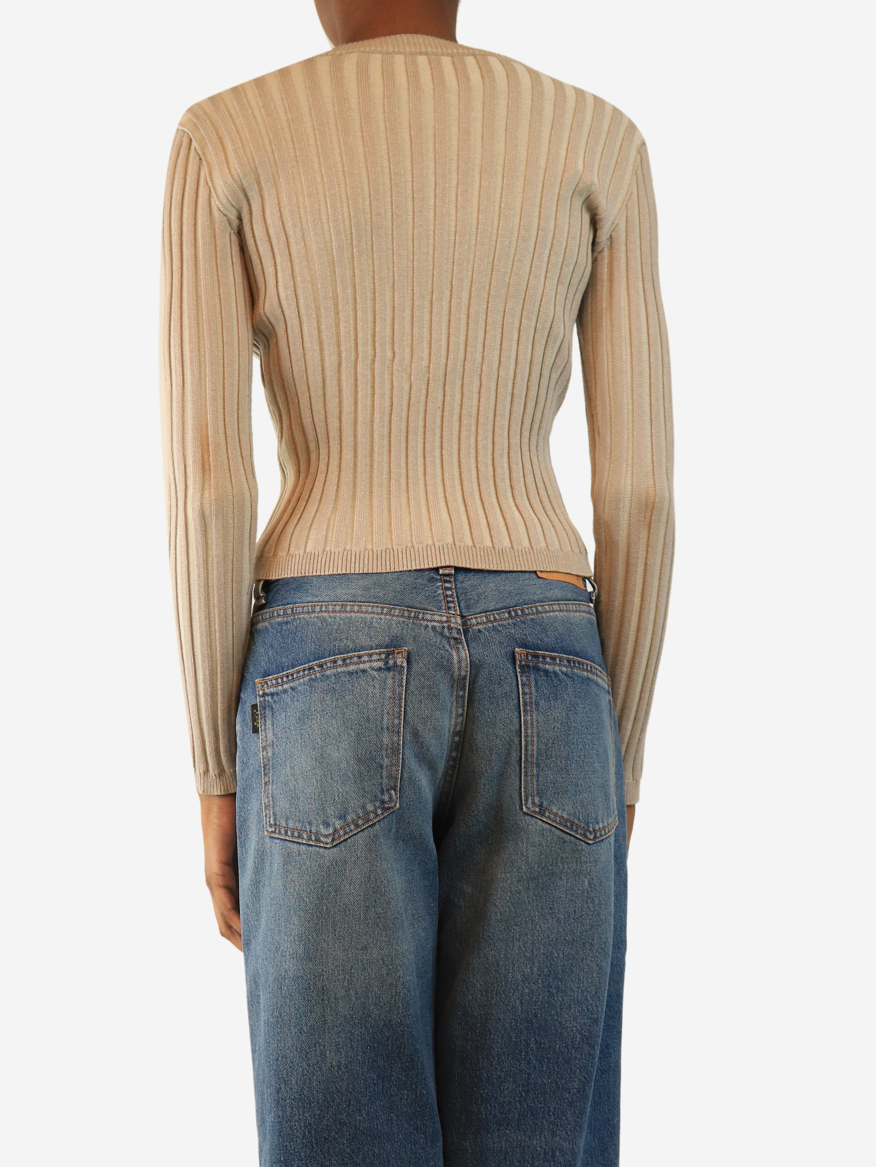 Beige ribbed knit cardigan - size S