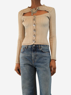 Beige ribbed knit cardigan - size S
