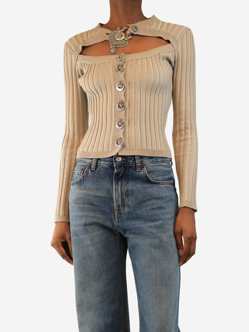 Beige ribbed knit cardigan - size S