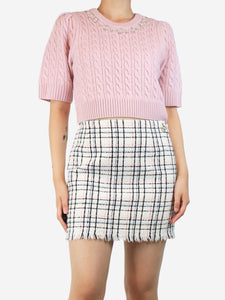 Love Shack Fancy Pink bejewelled cable-knit cropped jumper - size UK 8