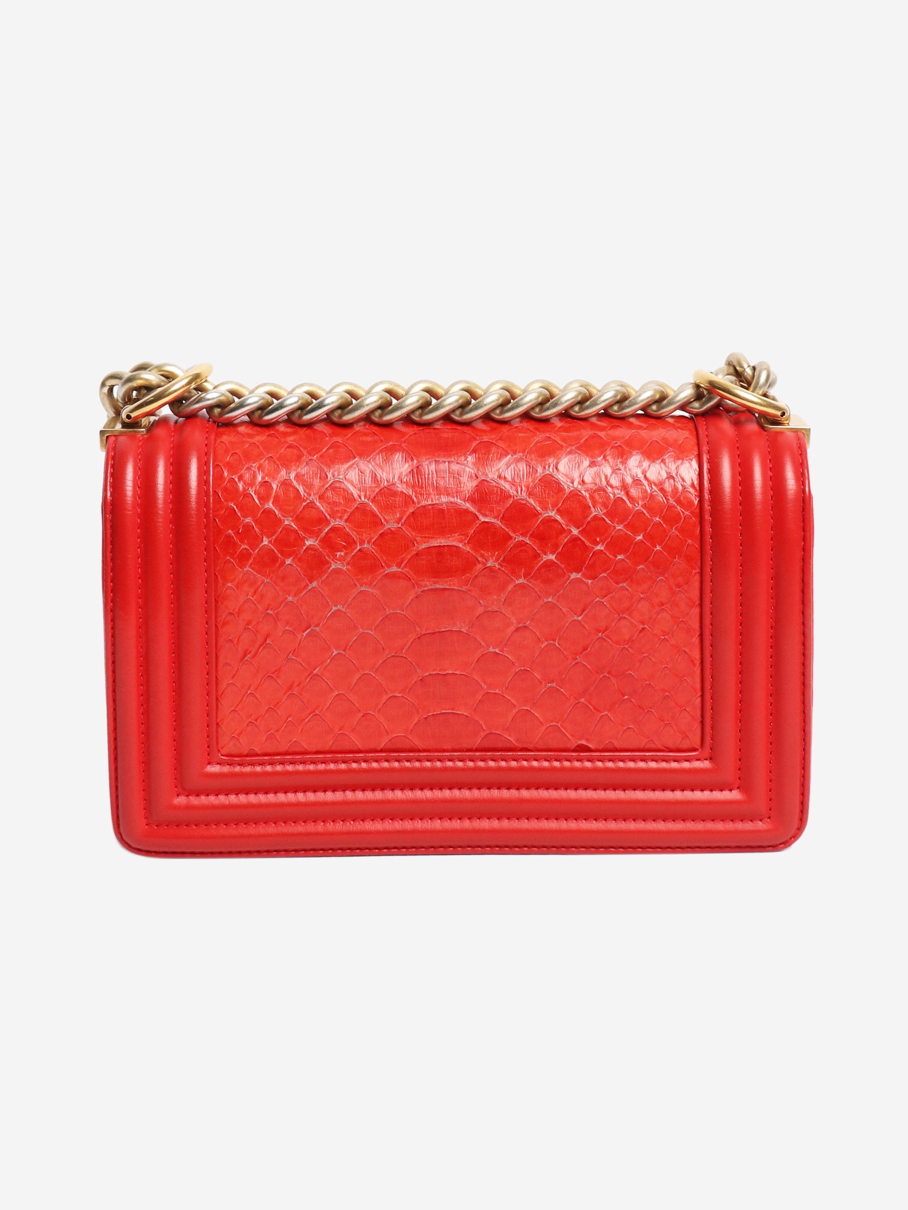 Red 2014 python boy bag Shoulder bags Chanel 