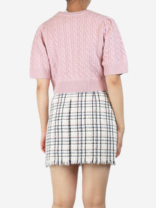 Love Shack Fancy Pink bejewelled cable-knit cropped jumper - size UK 8