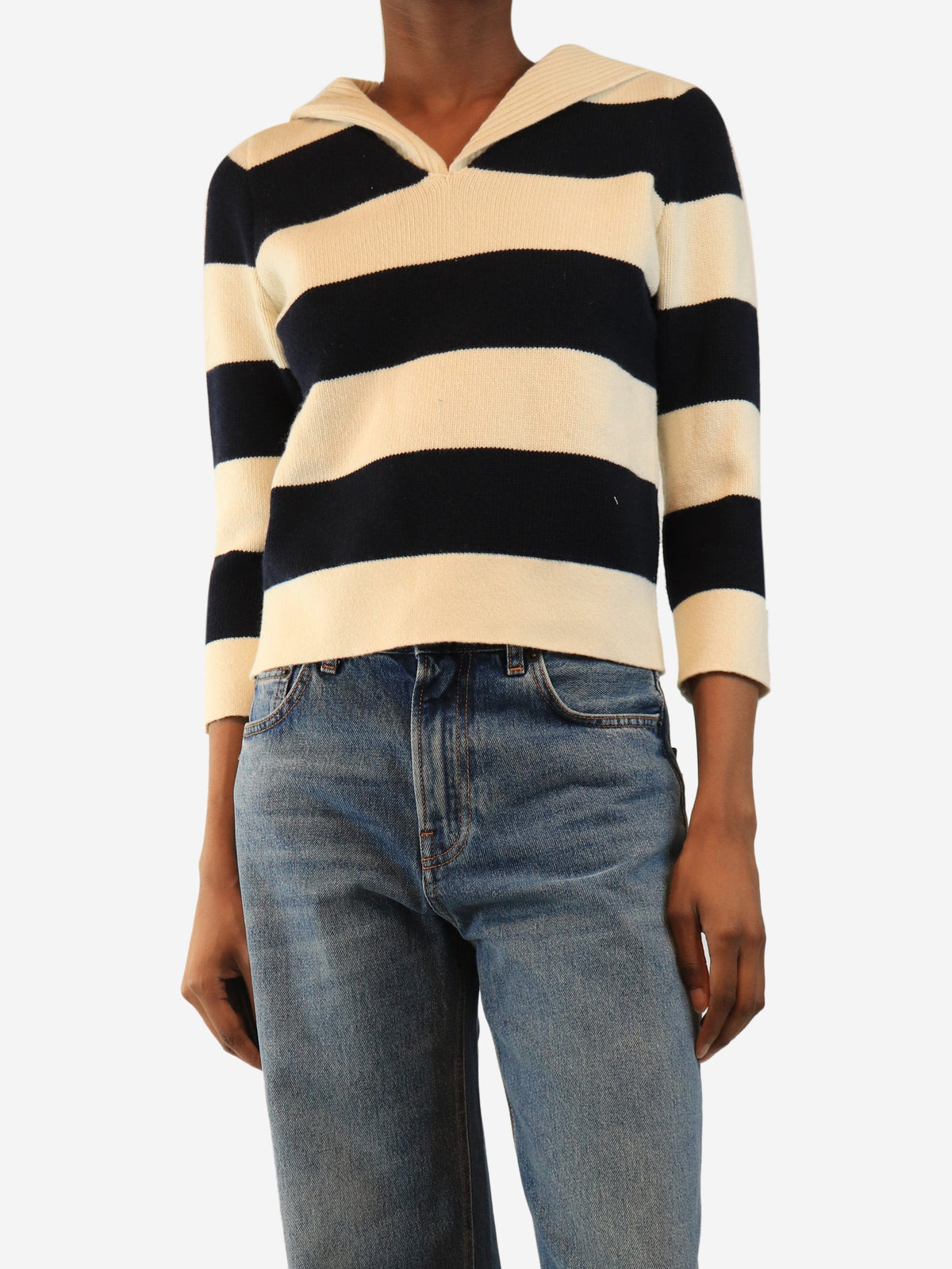 White and navy striped sweater - size XS Knitwear Christian Dior 