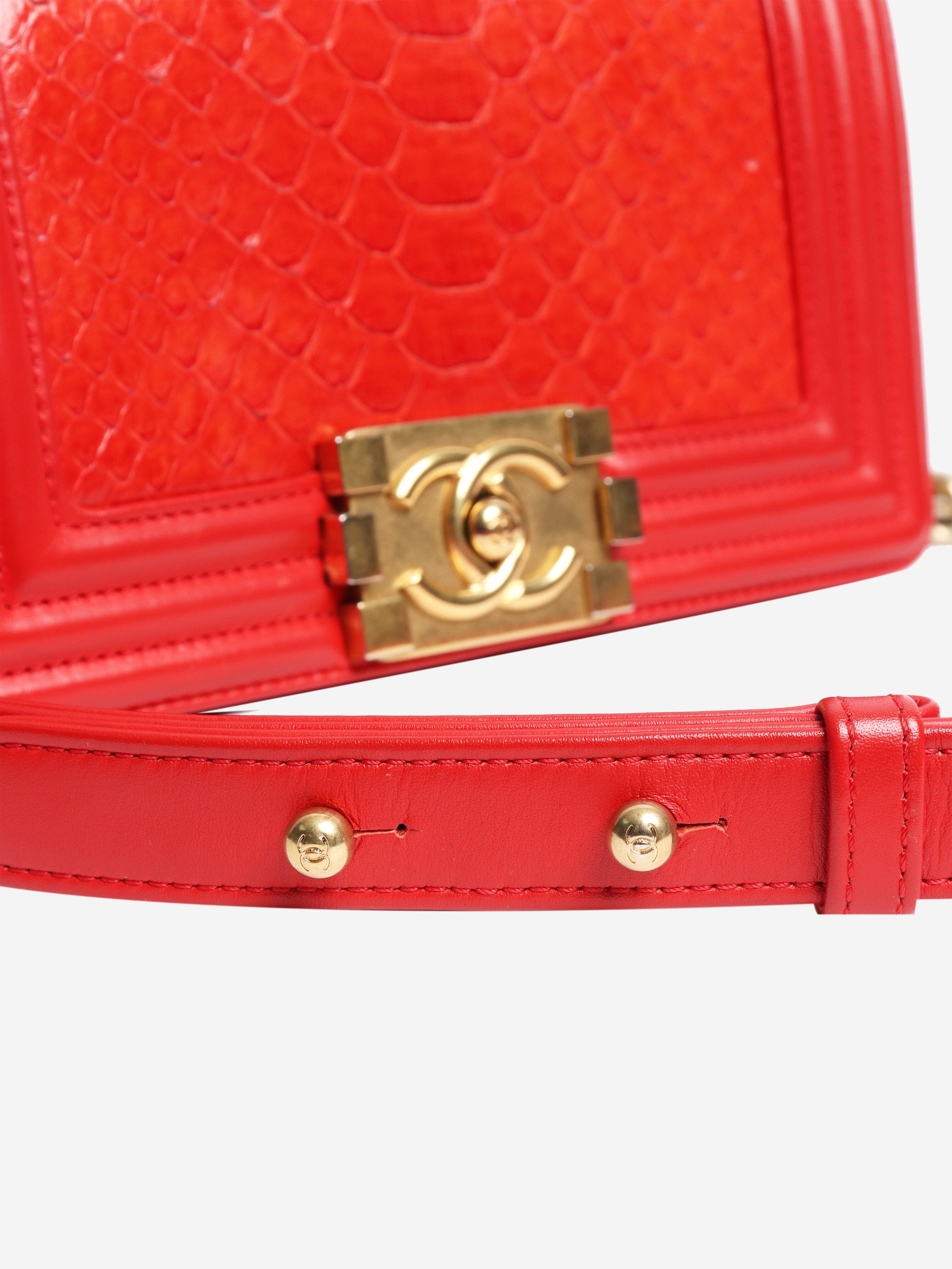 Red 2014 python boy bag Shoulder bags Chanel 
