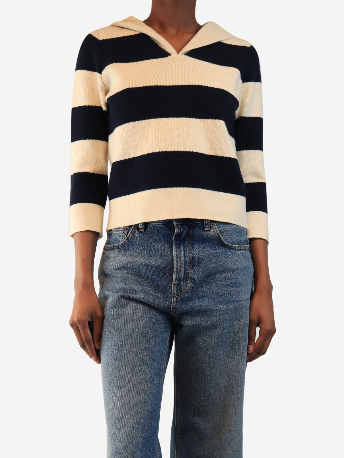 White and navy striped sweater - size XS Knitwear Christian Dior 