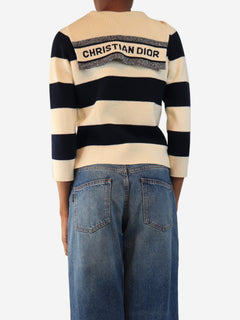 White and navy striped sweater - size XS Knitwear Christian Dior 