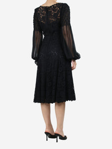 Dolce & Gabbana Black floral lace midi dress - size UK 12