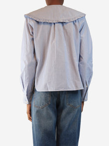 Blue and white ruffle-collar striped shirt - size UK 8 Tops Ganni 
