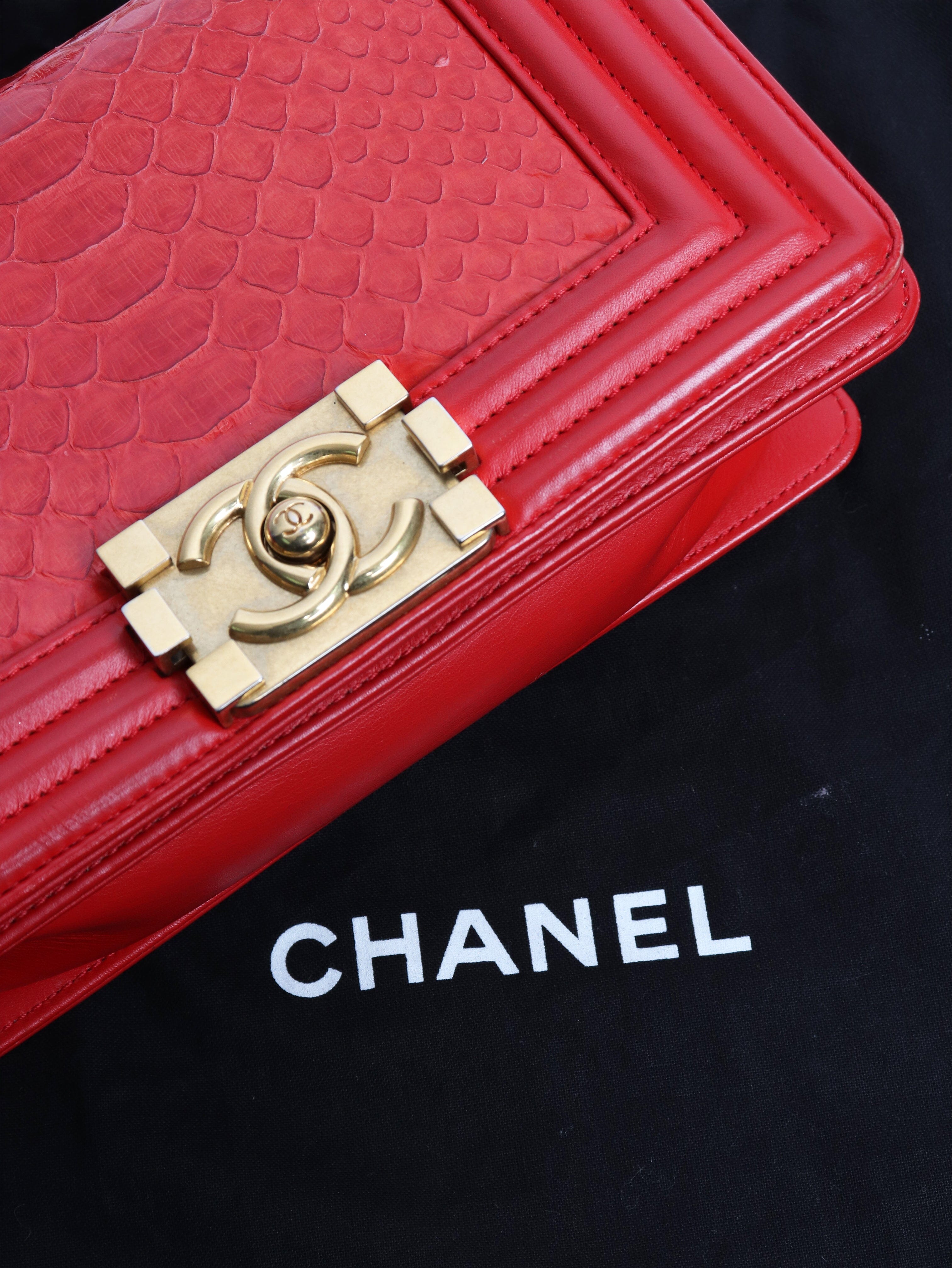 Red 2014 python boy bag Shoulder bags Chanel 