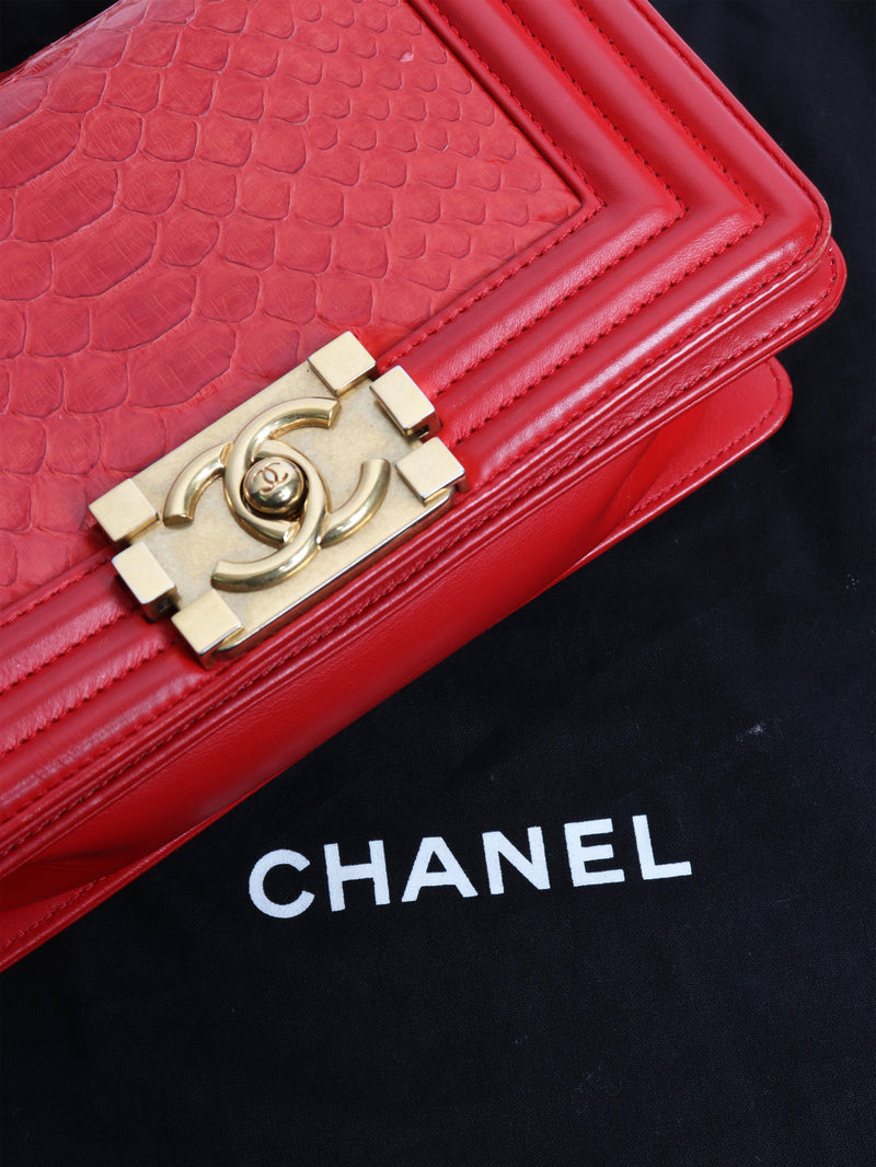 Red 2014 python boy bag Shoulder bags Chanel 