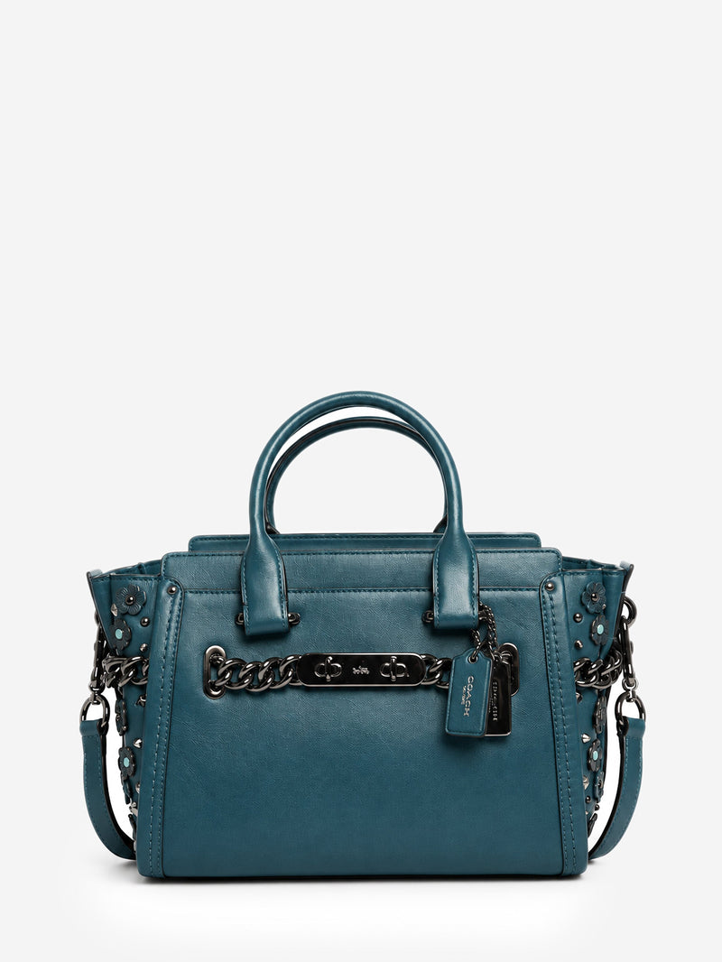 Blue leather floral embellished Swagger bag Shoulder bags Coach 
