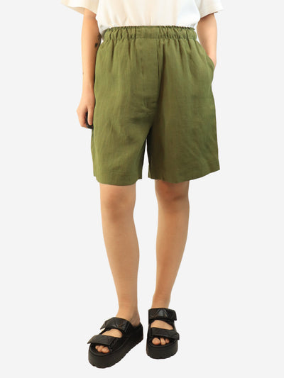 Green elasticated linen shorts - size UK 12 Shorts Margaret Howell 