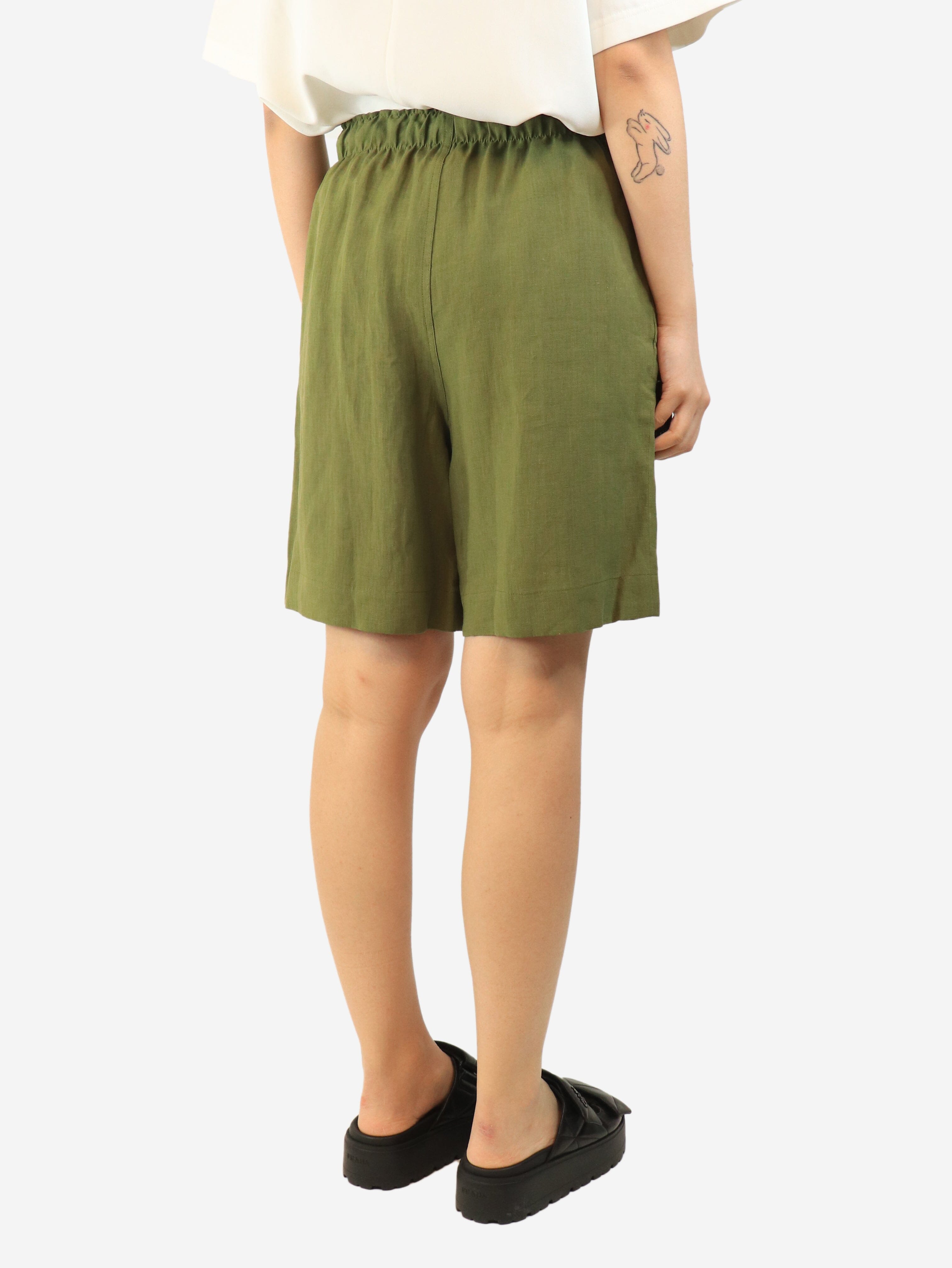 Green elasticated linen shorts - size UK 12 Shorts Margaret Howell 