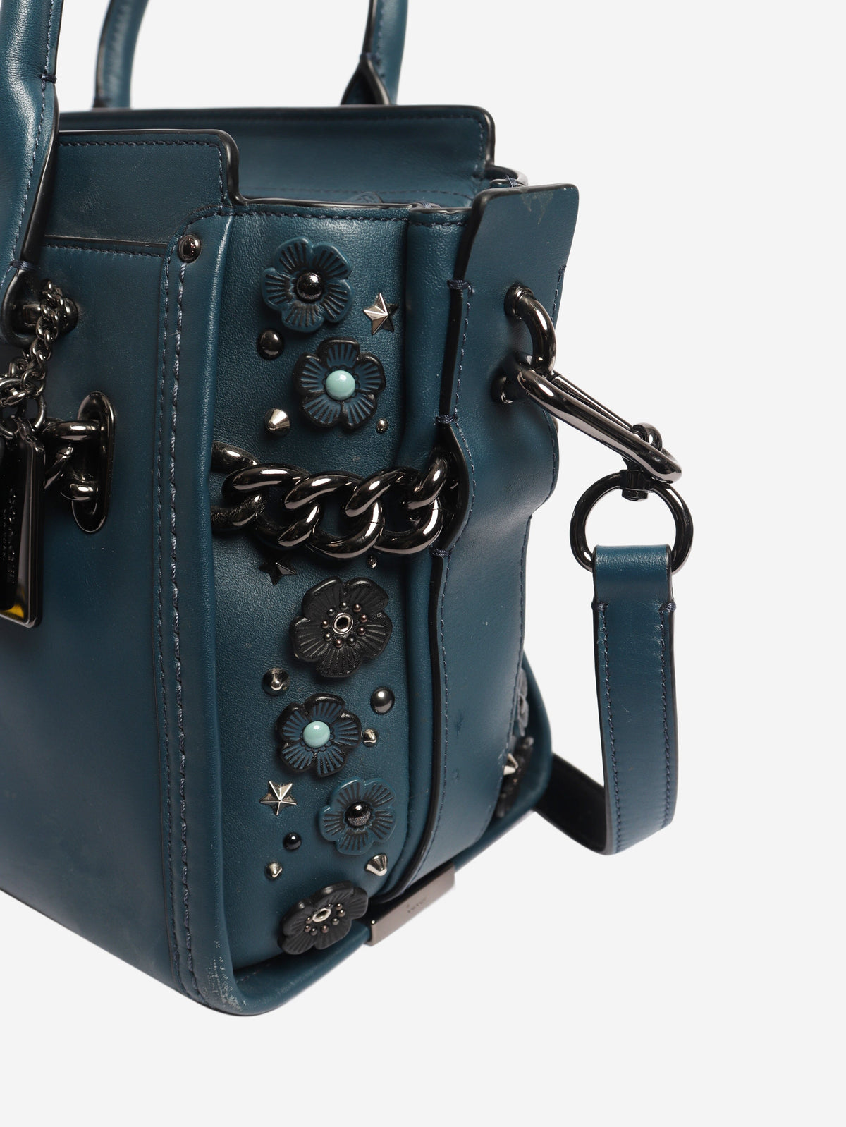 Blue leather floral embellished Swagger bag Shoulder bags Coach 
