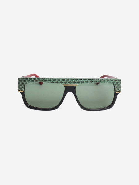 Green and black rectangle python trim sunglasses product image