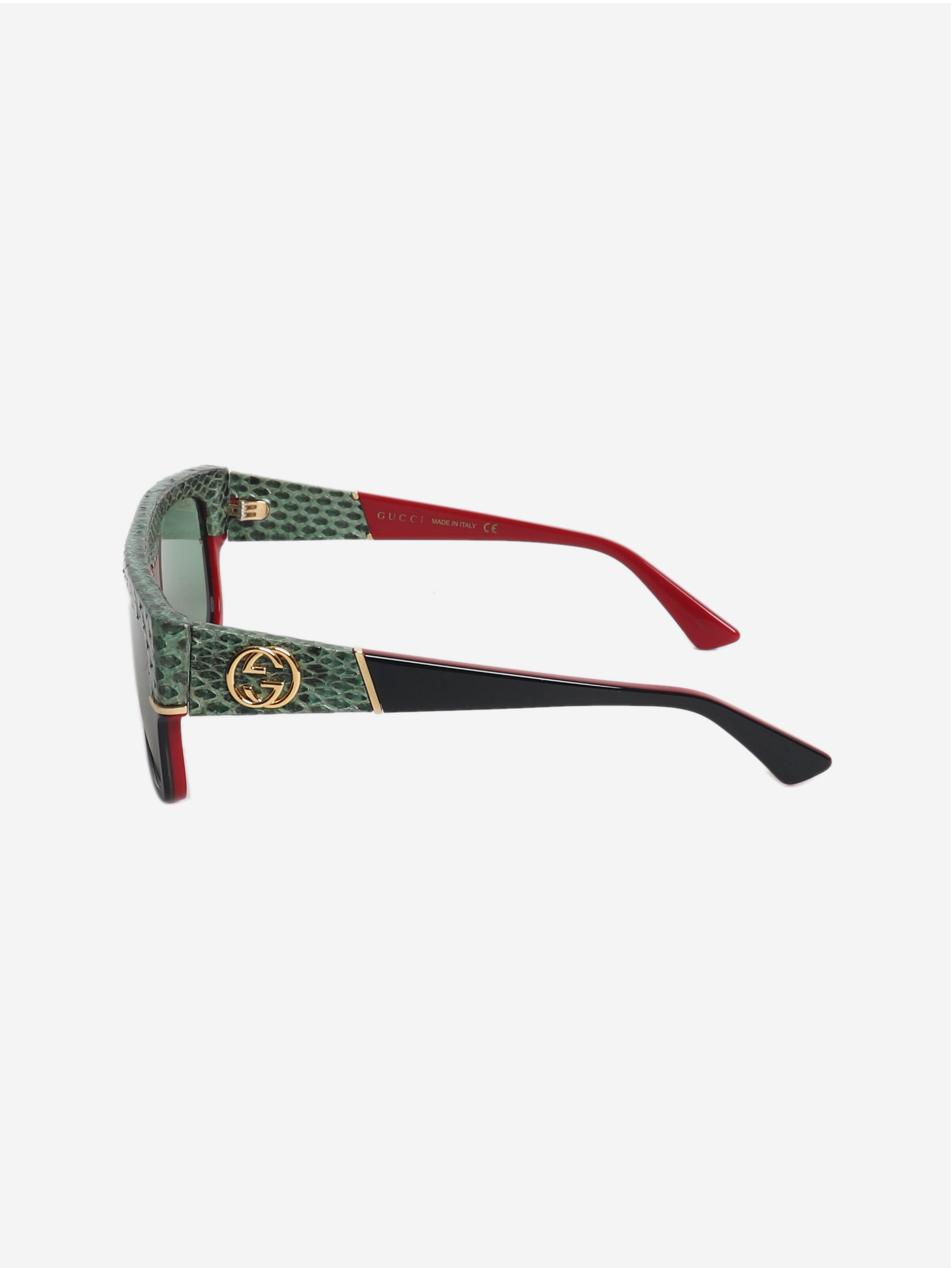 Green and black rectangle python trim sunglasses Sunglasses Gucci 