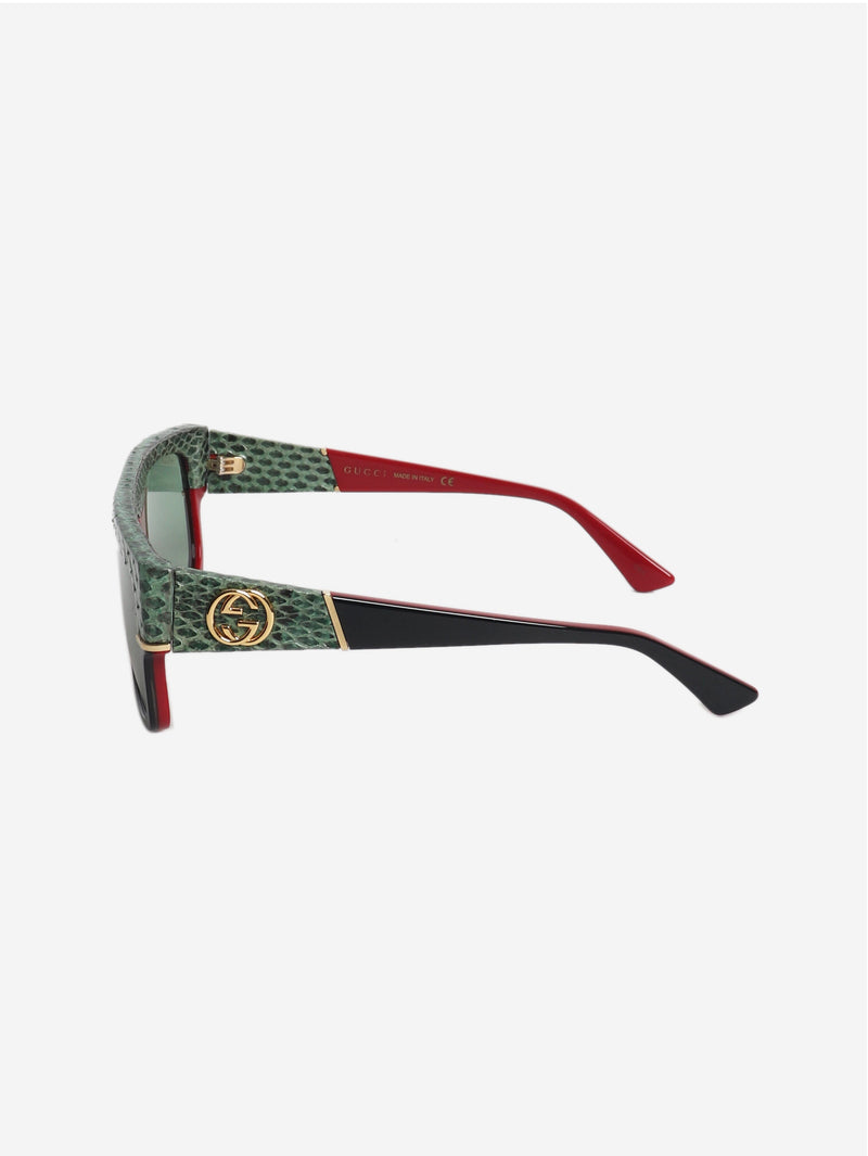 Green and black rectangle python trim sunglasses Sunglasses Gucci 