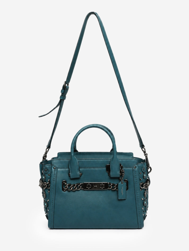 Blue leather floral embellished Swagger bag Shoulder bags Coach 
