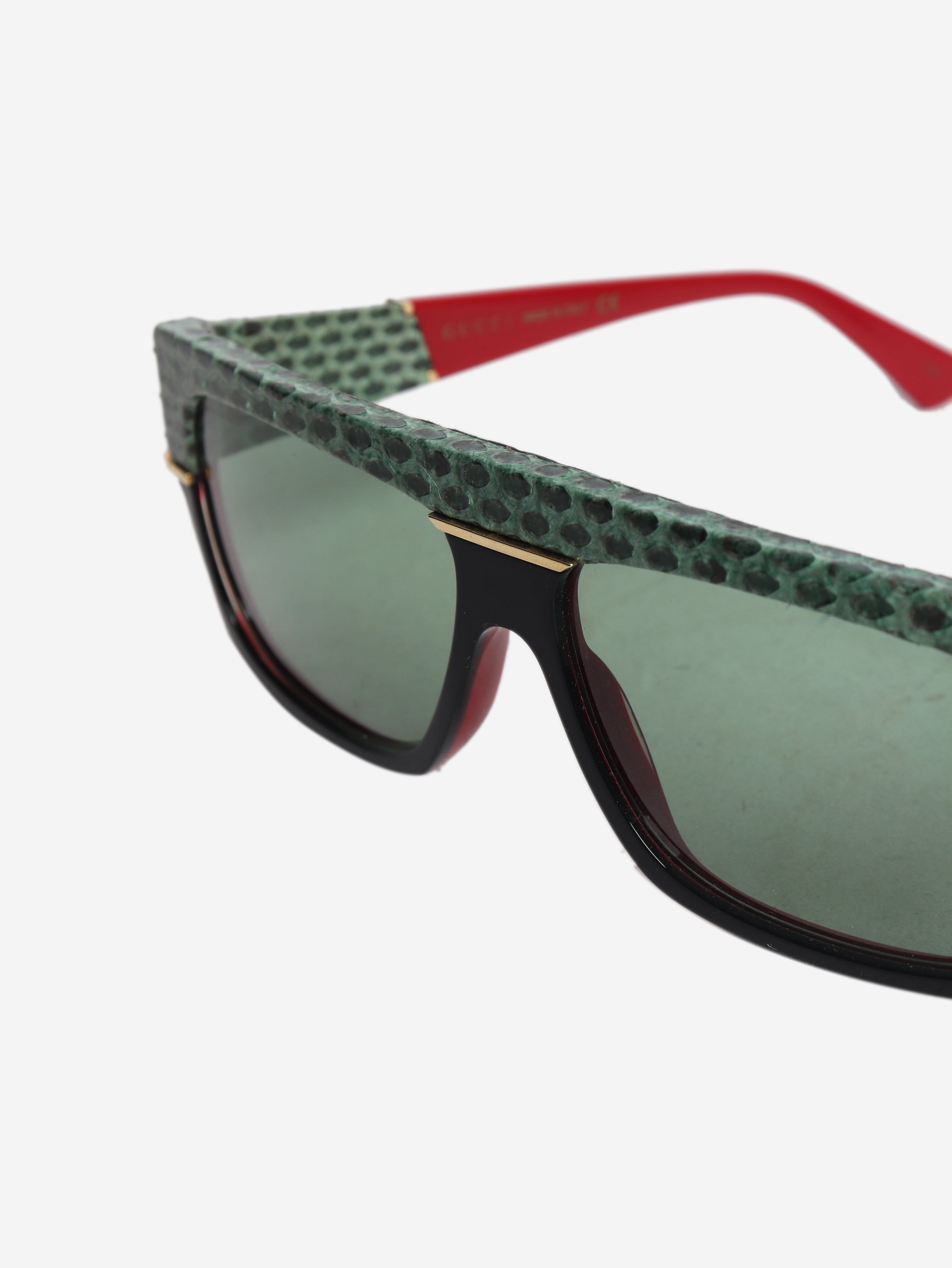 Green and black rectangle python trim sunglasses Sunglasses Gucci 