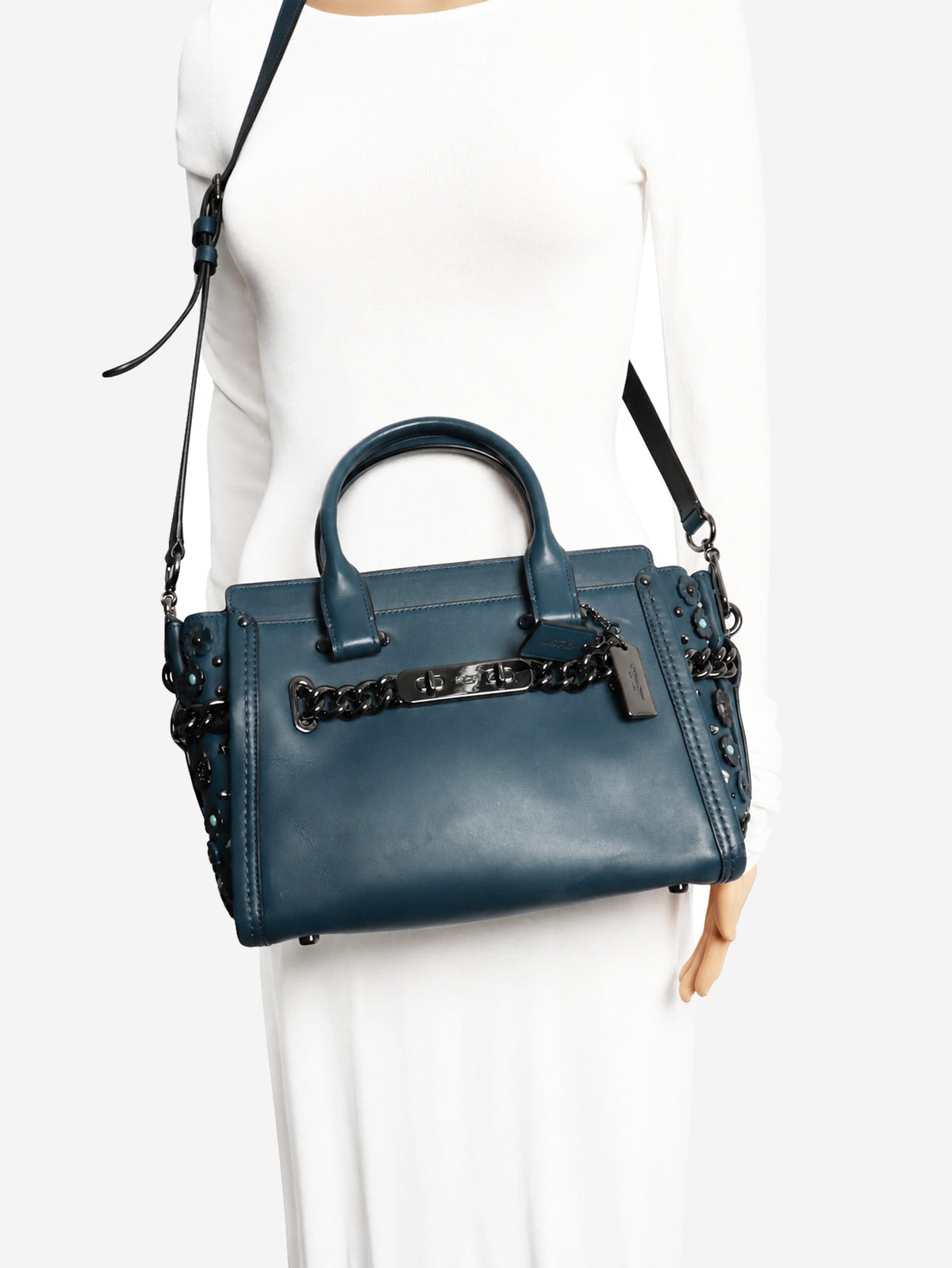 Blue leather floral embellished Swagger bag Shoulder bags Coach 