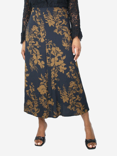 Black floral printed midi skirt - size UK 16
