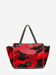 Red camouflage leather and canvas Rockstud tote bag Tote Bags Valentino 